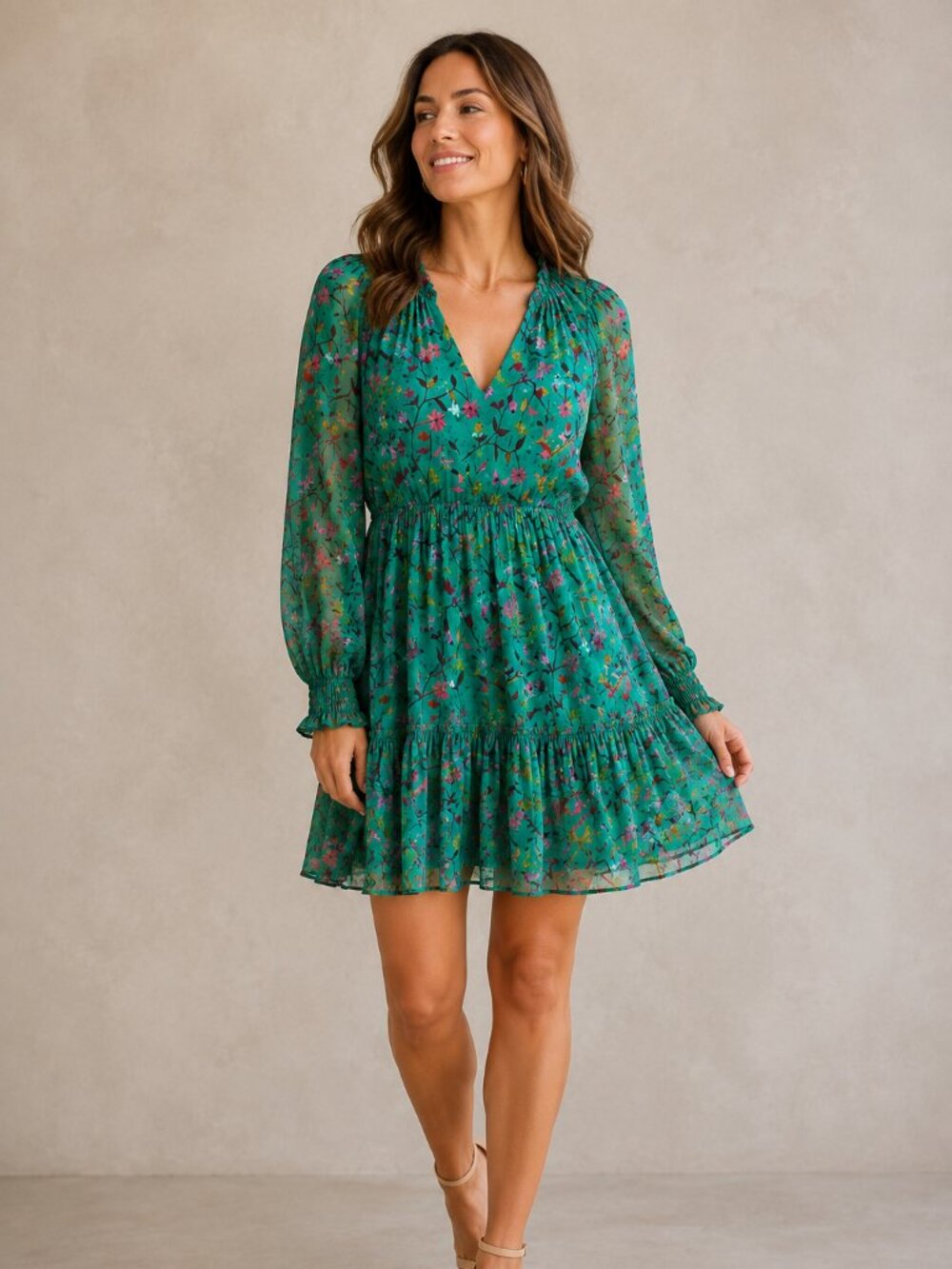 Anthropologie Guapa Layla Floral Boho Mini Dress Size 12 Green
